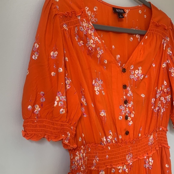 Orange Floral Short Sleeve Wide Leg Jumpsuit Elastic Waistband Size Medium - Picture 3 of 8